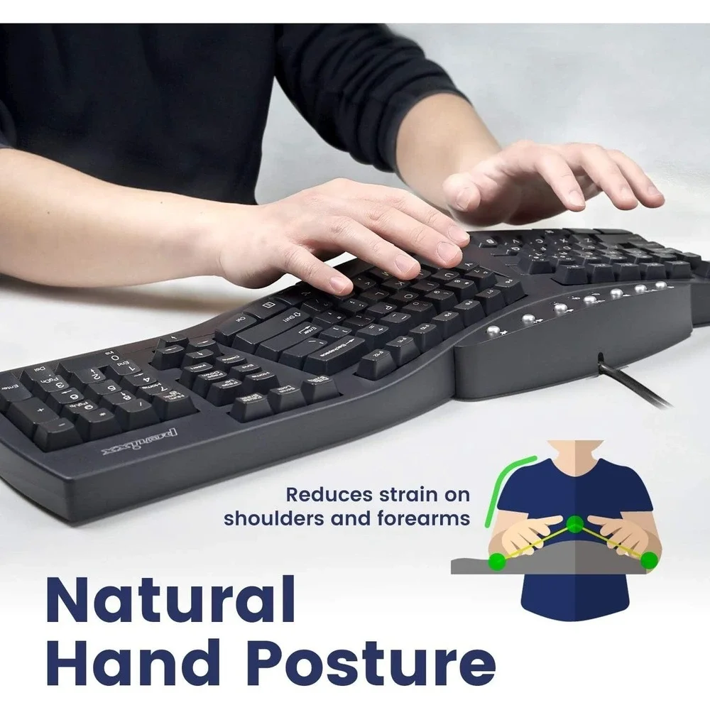 Perixx Periboard-512 Wired Ergonomic Split Keyboard Palm Rest Multimedia Keys‎